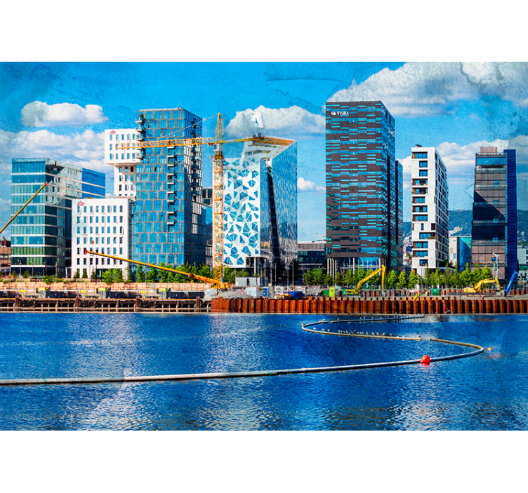 Mural ciudad paisaje urbano moderno - TenVinilo