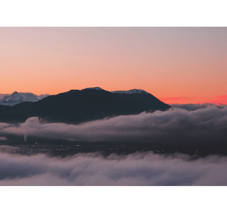 Mural de paisajes vista de atardecer en la montaña - TenVinilo