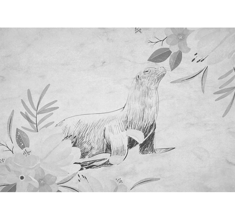 Mural baño foca entre flores - TenVinilo