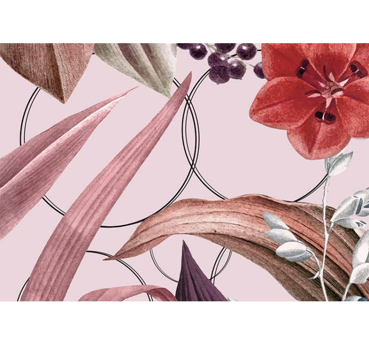 Fotomural 3D Flores blancas con círculos negros - TenVinilo