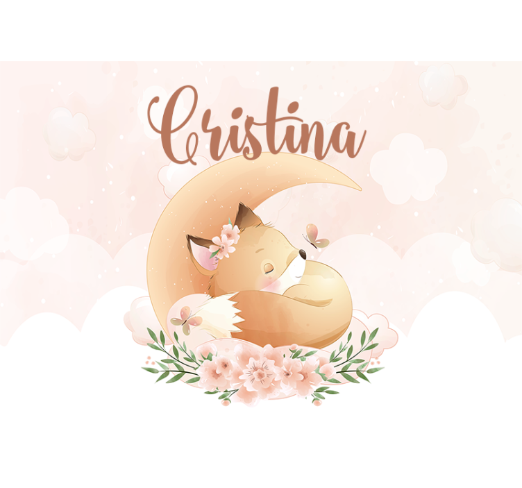 Fotomural para bebés Lindo zorro para niña con nombre - TenVinilo