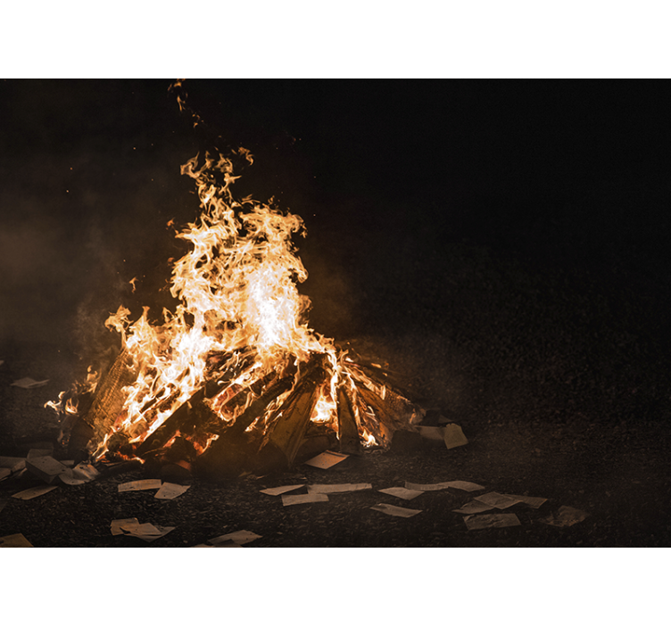 Mural abstracto escena de fogata ardiente - TenVinilo