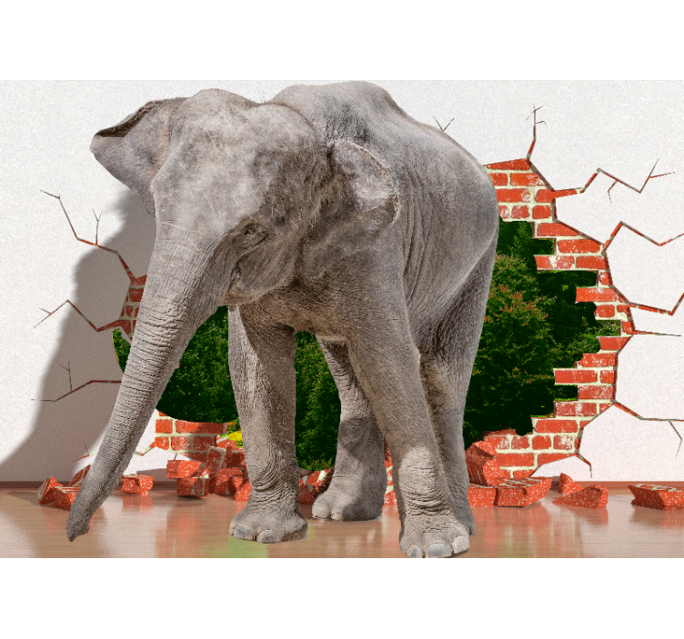 Fotomural 3d elefante rompiendo la pared - TenVinilo
