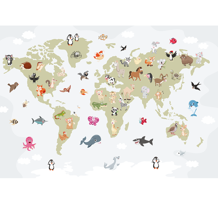 Mural de animales mapa global de criaturas - TenVinilo