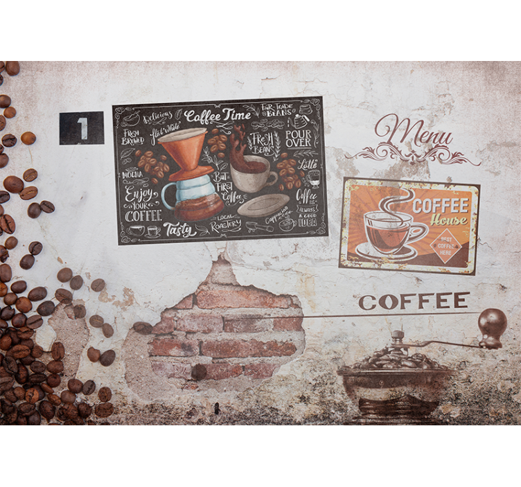 Fotomural retro Tema industrial de café y comida 3d - TenVinilo