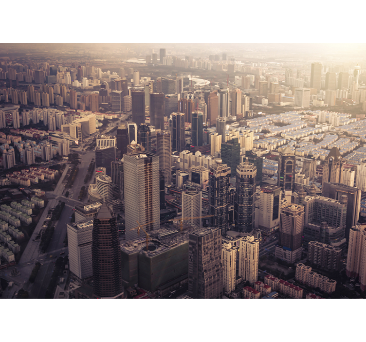 Mural ciudad perspectiva urbana del skyline - TenVinilo