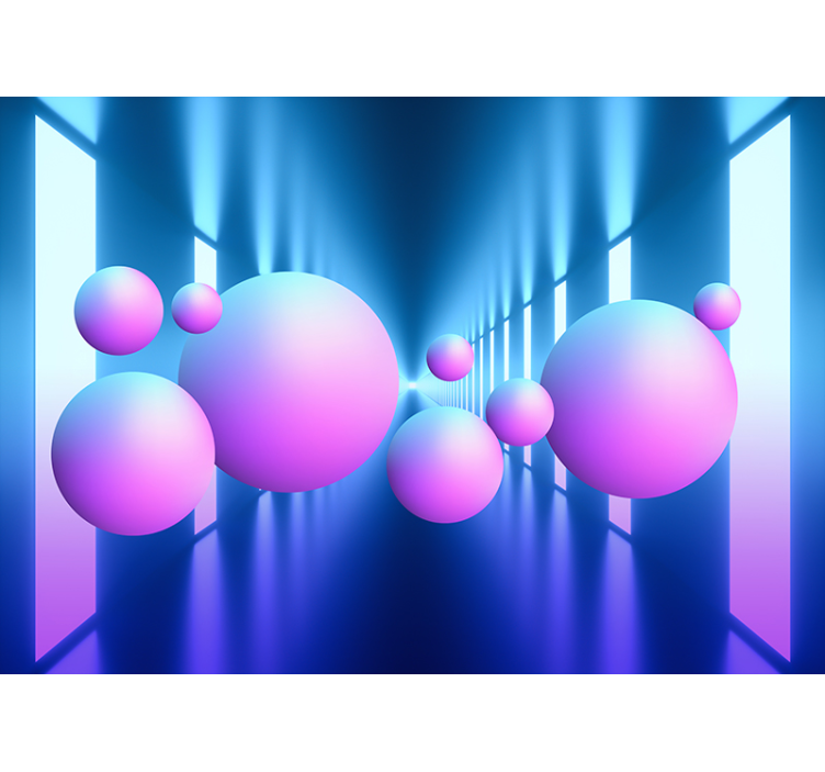 Mural abstracto ilusión de esferas flotantes - TenVinilo