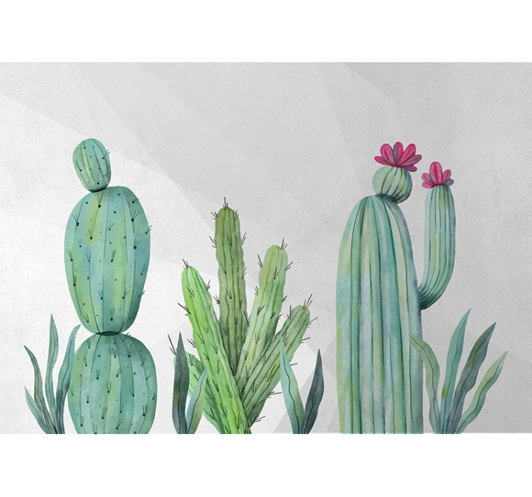Mural de naturaleza diseño floral de cactus - TenVinilo