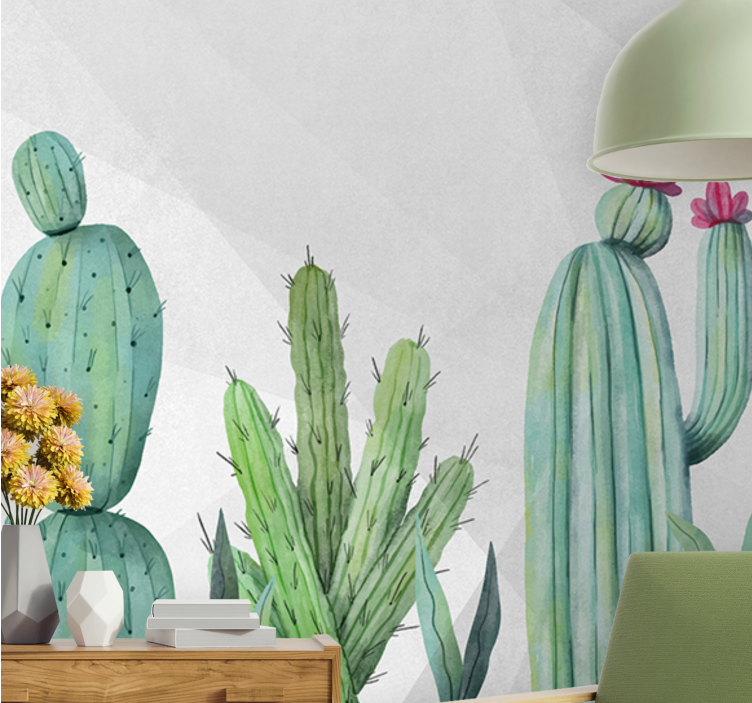 Mural de naturaleza diseño floral de cactus - TenVinilo