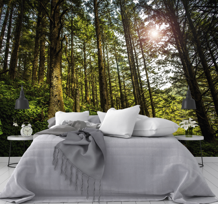 Fotomural bosque verde con destello solar - TenVinilo