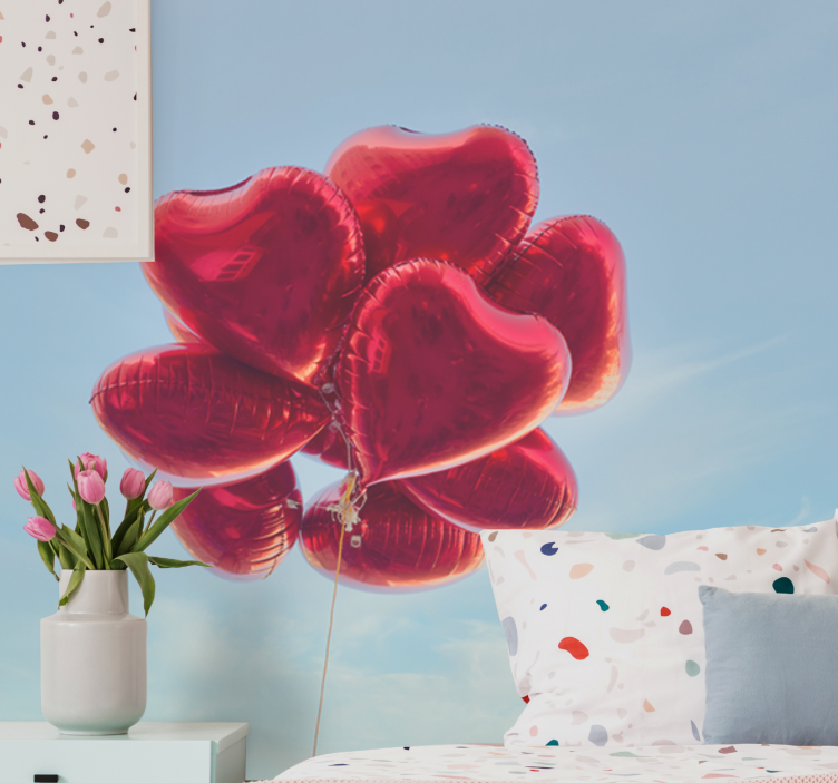 Mural infantil Globos rojos en forma de corazon - TenVinilo