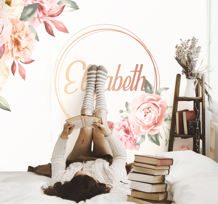 Fotomural juvenil marco de flores con nombre - TenVinilo