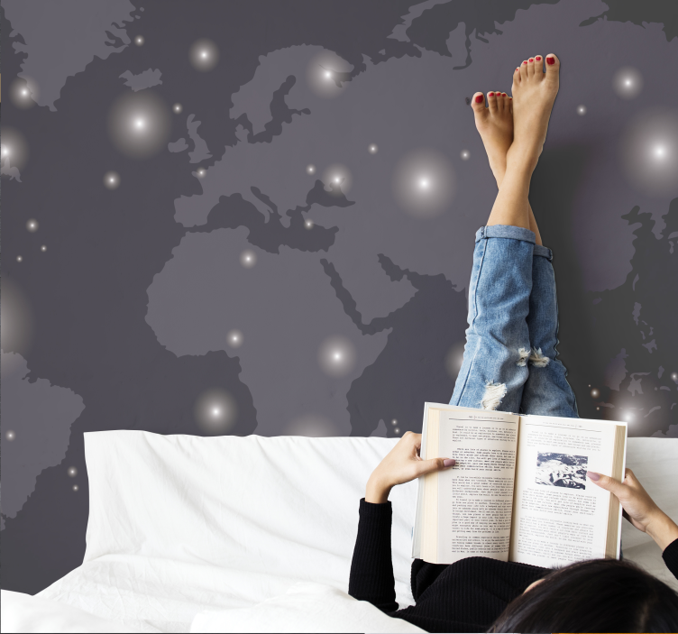 mural mapamundi Europa de noche - TenVinilo