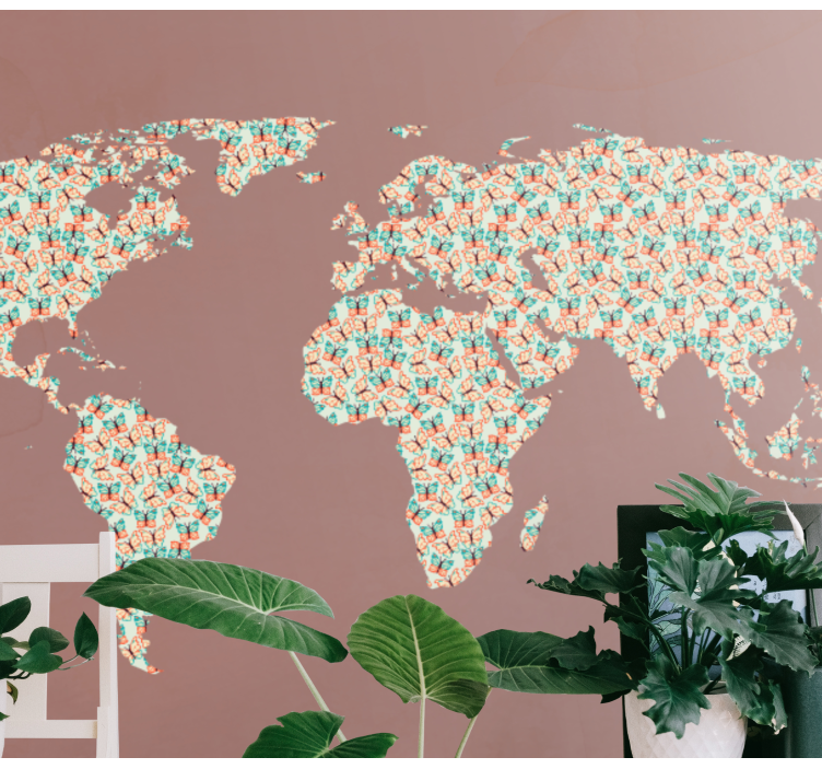 Mural mapamundi Mariposa pintada - TenVinilo