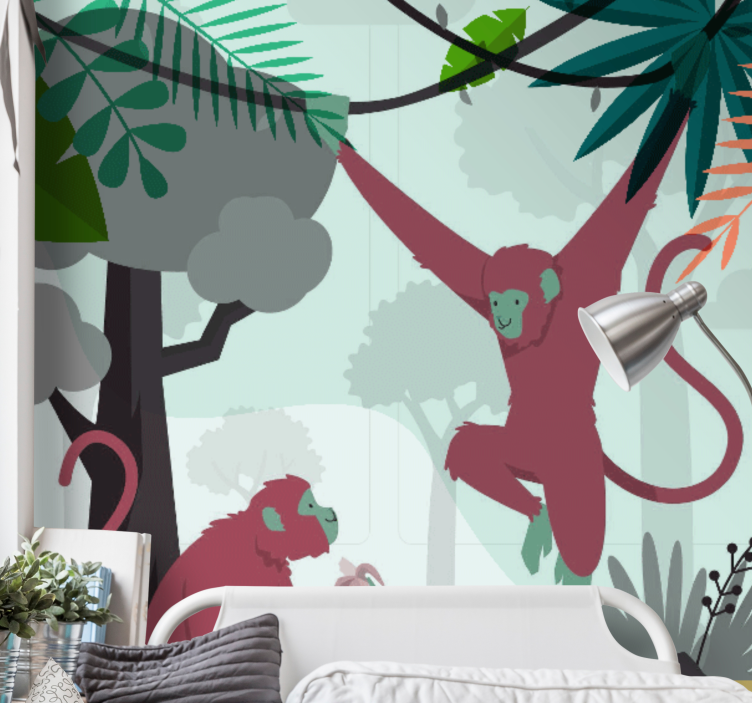 Mural para salón Diseño de la selva de colores pastel - TenVinilo