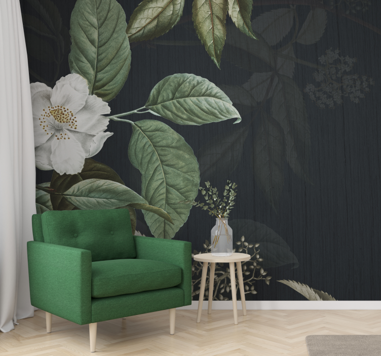 Mural para salón Fondo floral verde - TenVinilo