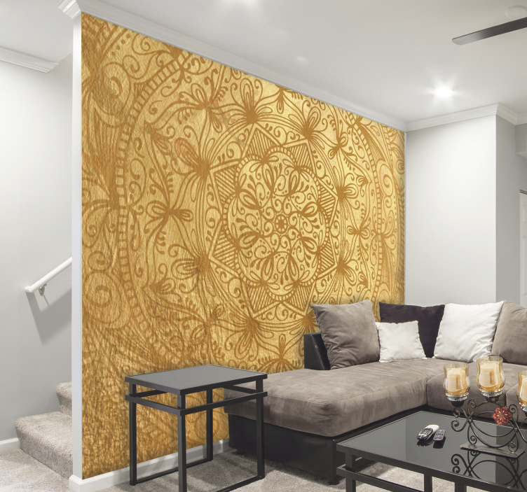 Fotomural Zen mandala dorado para salon - TenVinilo