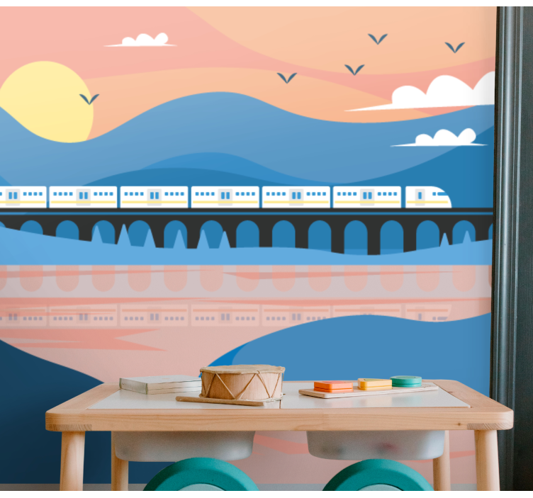 Murales infantiles Montaña minimalista con tren - TenVinilo