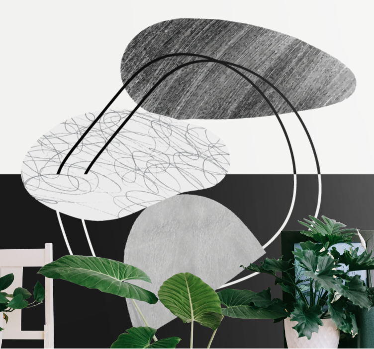 Mural abstracto formas geométricas en mono - TenVinilo