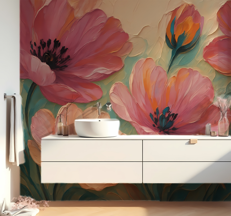 Mural baño arte de flores pintadas - TenVinilo