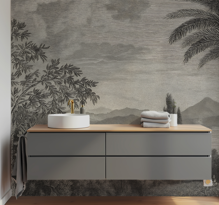 Mural baño paisaje natural gris - TenVinilo