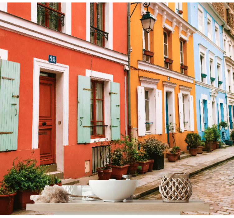 Mural ciudad coloridas fachadas parisinas - TenVinilo