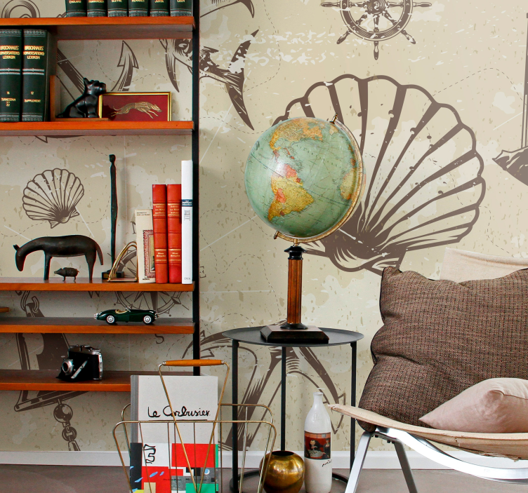 Mural ciudad elementos náuticos costeros - TenVinilo