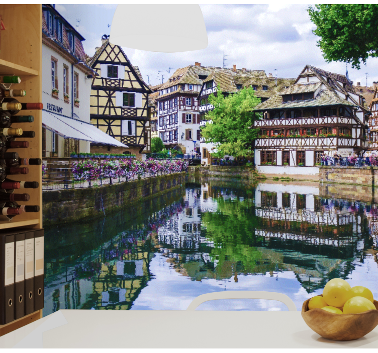 Mural ciudad encantador pueblo ribereño - TenVinilo