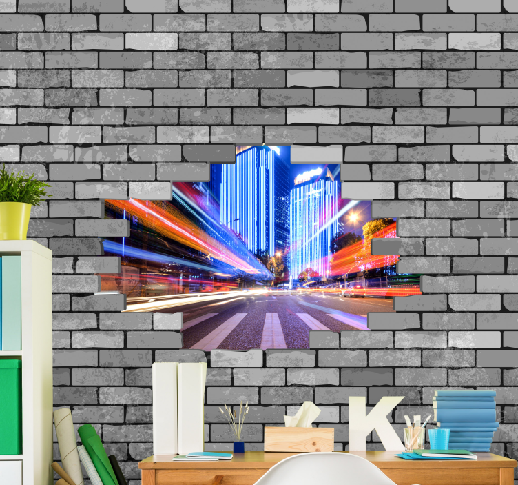 Mural ciudad escena de ciudad vibrante - TenVinilo