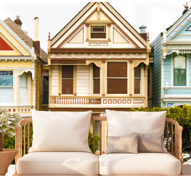 Mural ciudad exteriores de casas victorianas - TenVinilo