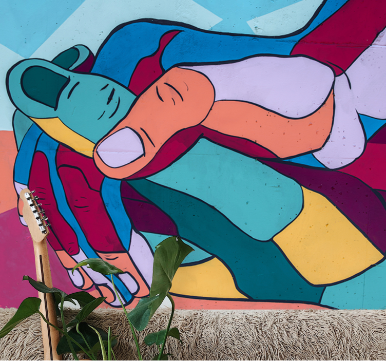 Mural de amor abrazo de manos colorido - TenVinilo