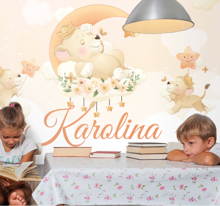 Mural de animales escena de león soñador - TenVinilo