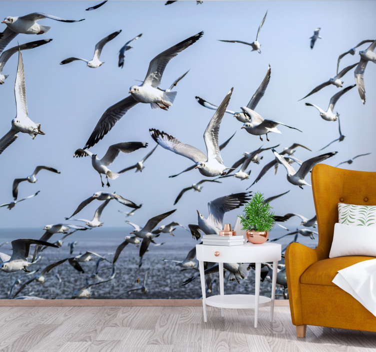 Mural de animales gaviotas en movimiento - TenVinilo
