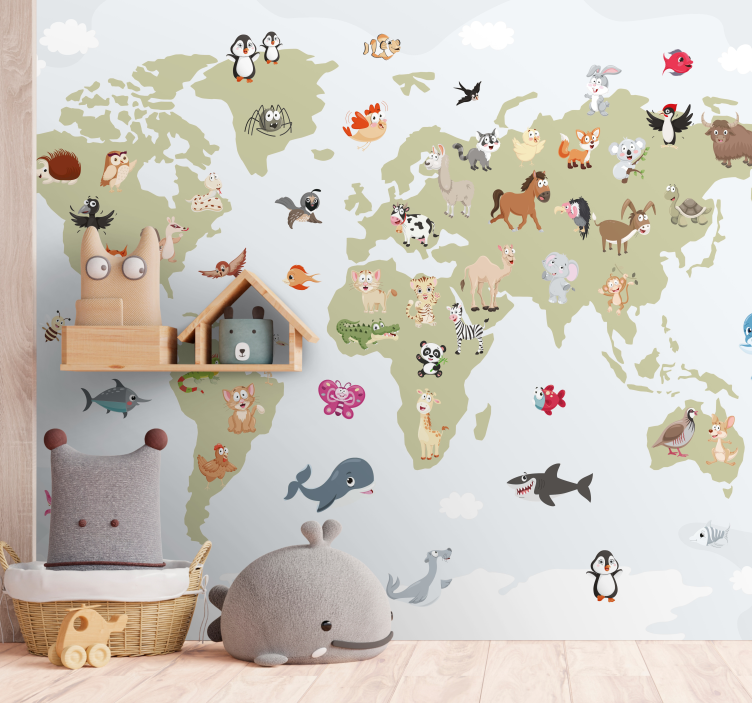 Mural de animales mapa global de criaturas - TenVinilo