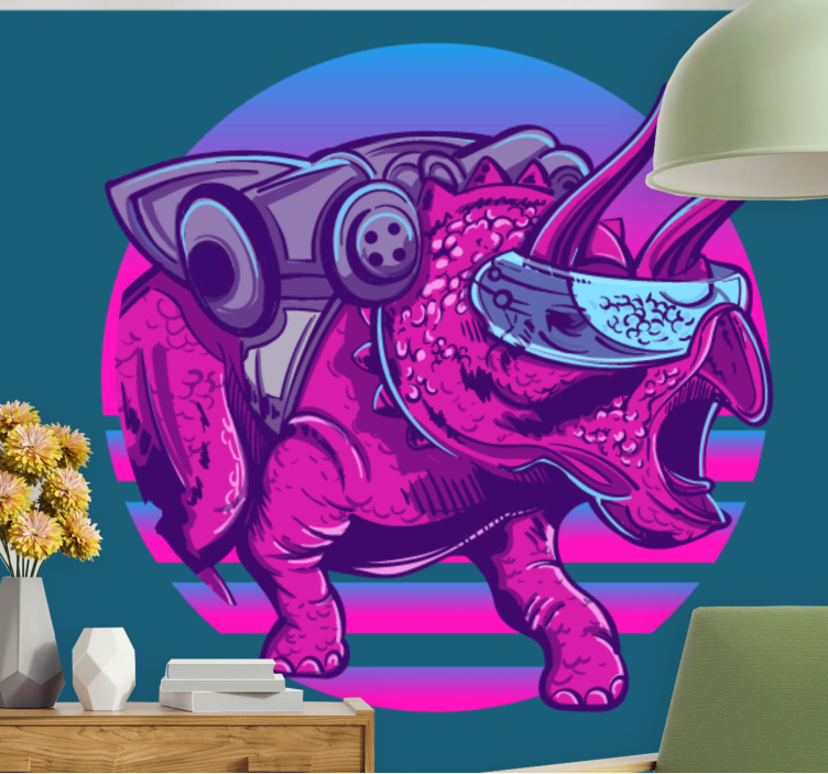 Mural de animales triceratops futurista - TenVinilo