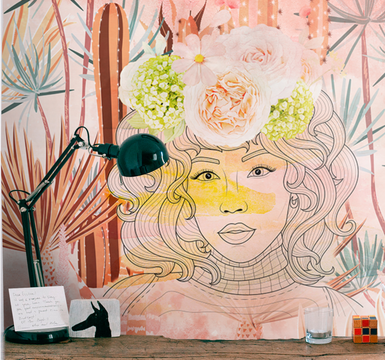 Mural de arte ilustración de retrato floral - TenVinilo