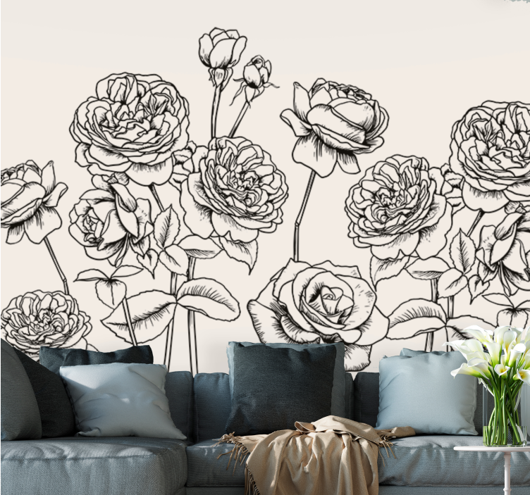 Mural de flores diseño de rosa elegante - TenVinilo
