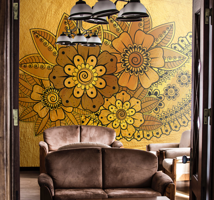 Mural de flores diseño floral amarillo - TenVinilo