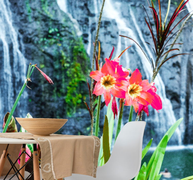 Mural de flores flores tropicales rosas - TenVinilo