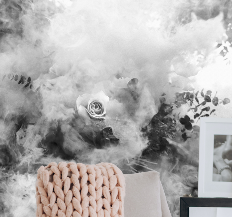 Mural de flores rosa blanca etérea - TenVinilo