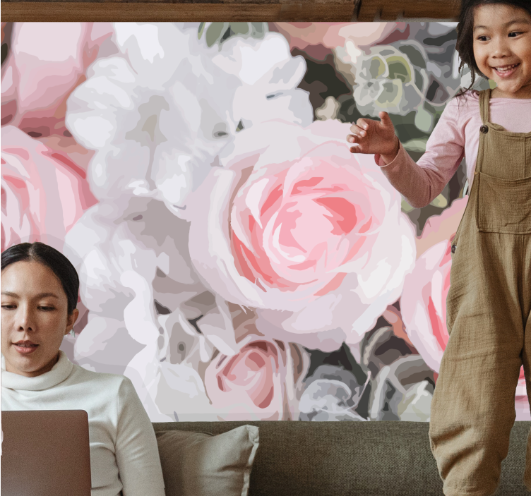Mural de flores rosas rosas románticas - TenVinilo