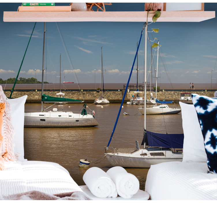 Mural de mar veleros en el puerto - TenVinilo