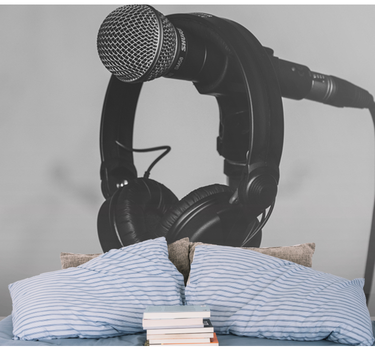 Mural de música micrófono y auriculares - TenVinilo