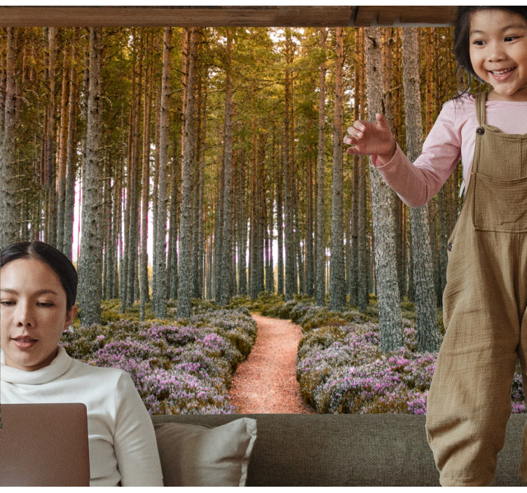 Mural de naturaleza aventura en el sendero del bosque - TenVinilo