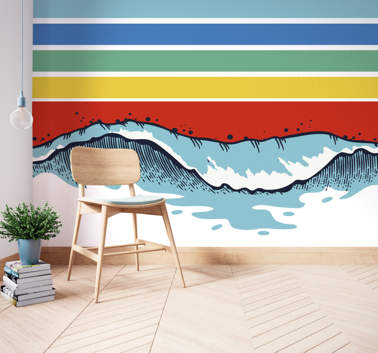 Mural de naturaleza con patrón de olas estilizado - TenVinilo