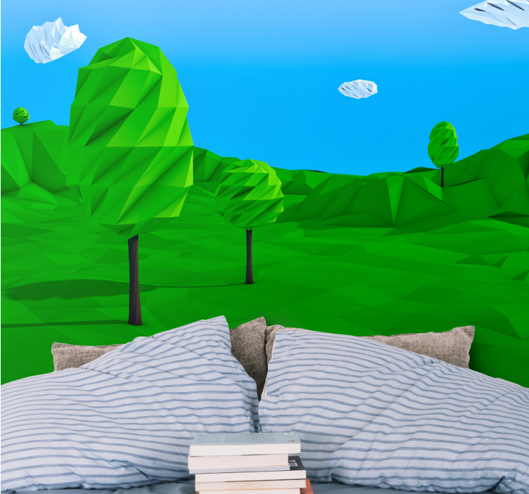 Mural de naturaleza paisaje verde geométrico - TenVinilo