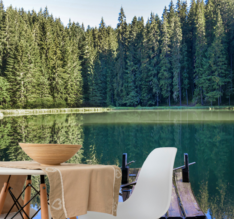 Mural de naturaleza reflejo sereno del bosque - TenVinilo