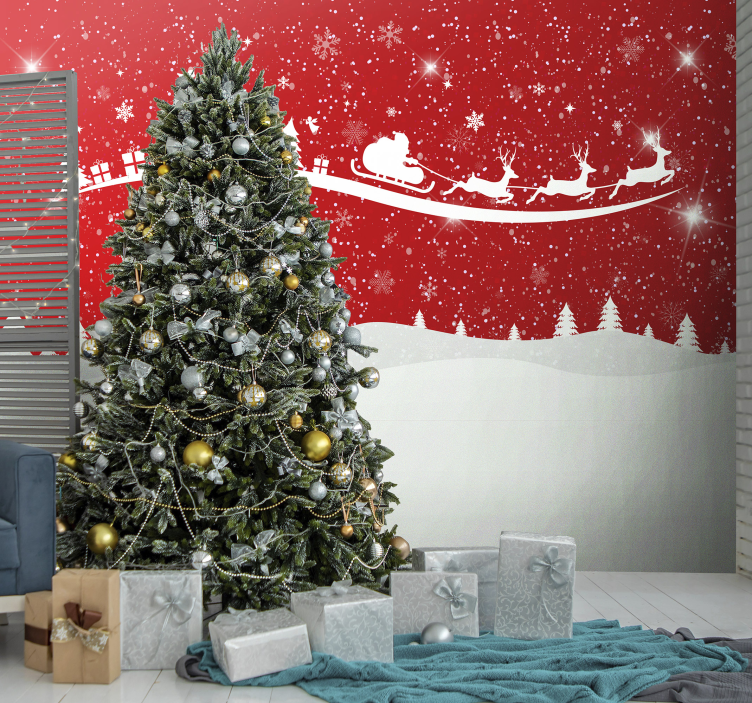 Mural de navidad exposición de trineo de santa - TenVinilo