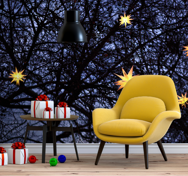 Mural de navidad noche estrellada dorada - TenVinilo