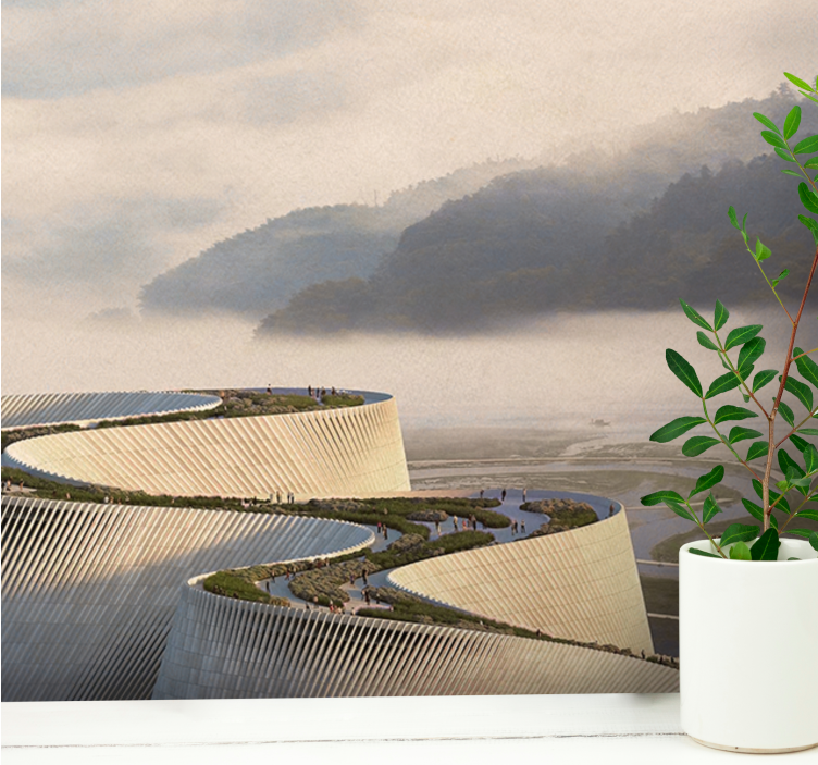 Mural de paisajes de forma arquitectónica curva - TenVinilo